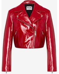 Moschino - Patent Leather Biker Crop Jacket - Lyst