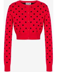 Moschino - Cardigan Cropped In Maglia Allover Polka Dots - Lyst