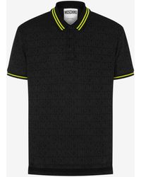 Moschino - Allover Logo Jacquard Jersey Polo Shirt - Lyst