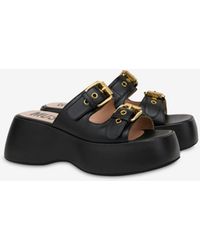 Moschino - Buckles Calfskin Platform Sandals - Lyst