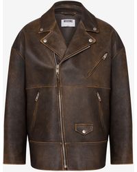 Moschino - Nappa Leather Biker Jacket Smiley - Lyst