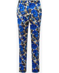 Moschino - Allover Blue Flowers Cotton And Viscose Trousers - Lyst