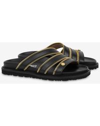 Moschino - Zipper Details Shiny Calfskin Sandals - Lyst