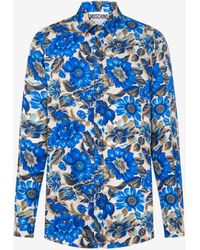Moschino - Hemd Aus Seide Allover Blue Flowers - Lyst