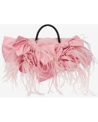 Moschino - Small Satin Shopper With Bows And Feathers - Lyst
