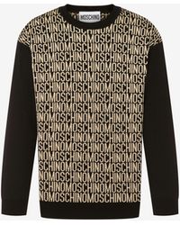 Moschino - Pullover Aus Wolle Allover Logo - Lyst