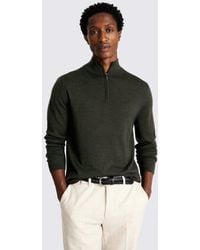 Moss - Khaki Merino-Blend Zip-Neck Jumper - Lyst