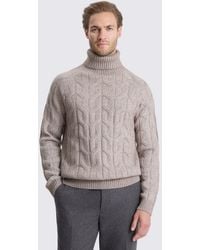 Moss - Taupe Cable-Knit Roll-Neck Jumper - Lyst
