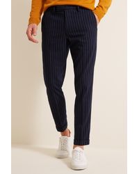 Moss London Slim Fit Navy Stripe Stretch Trousers - Blue
