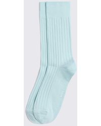 Moss - Aqua Mercerised Ribbed Sock - Lyst