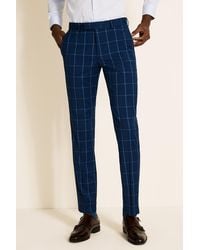 Moss London Slim Fit Blue Check Trousers