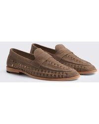 Moss - Capri Taupe Suede Woven Loafers - Lyst