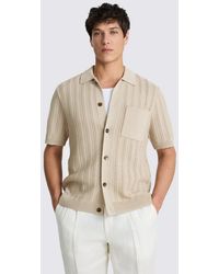 Moss - Neutral Chevron Pointelle Cotton-Blend Knitted Shirt - Lyst
