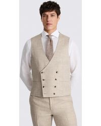 Moss - Tailored Fit Neutral Delave Linen Waistcoat - Lyst
