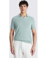 Moss - Aqua Linen-Blend Skipper Polo Shirt - Lyst