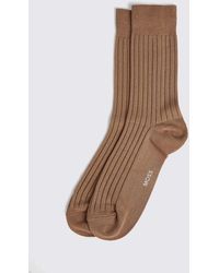 Moss - Taupe Fine Ribbed Socks - Lyst