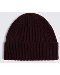 Moss - Burgundy Cashmere Blend Ribbed Beanie - Lyst