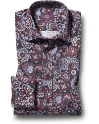 Moss Esq. Regular Fit Wine Single Cuff Paisley Print Shirt - Multicolour