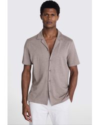 Moss - Dark Taupe Linen Blend Knitted Cuban Collar Shirt - Lyst