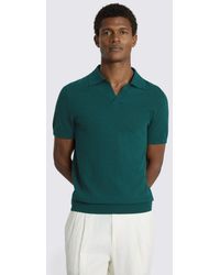 Moss - Emerald Linen-Blend Skipper Polo Shirt - Lyst