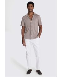 Moss - Dark Taupe Linen Blend Knitted Cuban Collar Shirt - Lyst