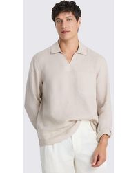 Moss - Taupe Popover V-Neck Linen Shirt - Lyst