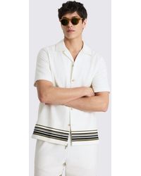 Moss - Khaki Stripe Cotton Cuban Collar Shirt - Lyst