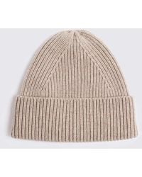 Moss - Taupe Melange Cashmere Blend Ribbed Beanie - Lyst