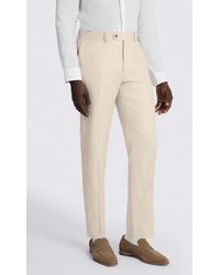 Moss - Tailored Fit Neutral Twill Linen Trousers - Lyst