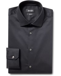 DKNY Mens Stretch Shirt Slim Fit Blue Single Cuff Long Sleeve Cotton Blend