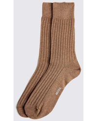 Moss - Taupe Melange Ribbed Socks - Lyst