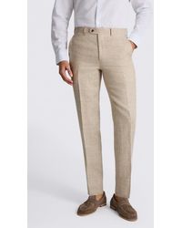 Moss - Tailored Fit Neutral Delave Linen Trousers - Lyst