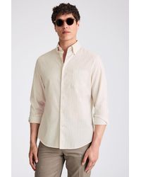 Moss - Camel Stripe Cotton Oxford Shirt - Lyst