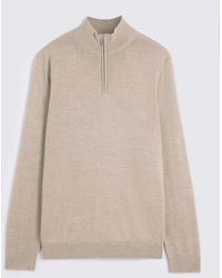 Moss - Camel Merino-Blend Zip-Neck Jumper - Lyst