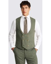 Moss - Slim Fit Sage Herringbone Tweed Waistcoat - Lyst