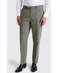 Moss - Regular Fit Sage Herringbone Trousers - Lyst