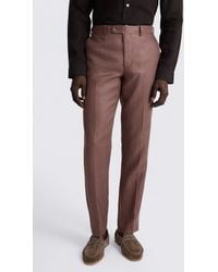 Moss - Slim Fit Mauve Twill Linen Trousers - Lyst