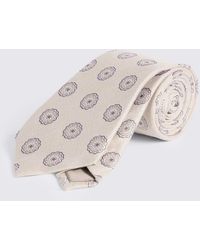 Moss - Cream Medallion Silk Linen Tie - Lyst