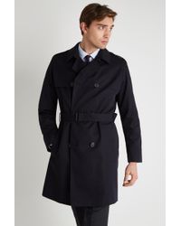HUGO Navy Double Breasted Trenchcoat Water Repel - Blue