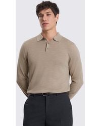 Moss - Taupe Merino Long-Sleeve Polo Shirt - Lyst
