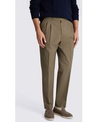 Moss - Taupe Cotton Pleated Trousers - Lyst