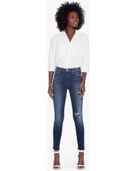 Mother High Waisted Looker Ankle Fray Close To The Edge - Blue