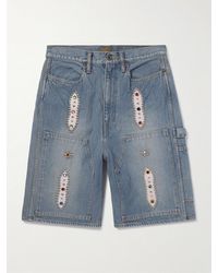 Kapital - Straight-Leg Leather-Trimmed Embellished Denim Shorts - Lyst