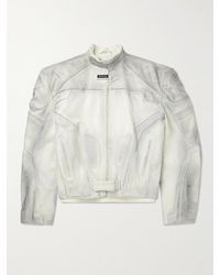 Balenciaga - Oversized Distressed Panelled Leather Biker Jacket - Lyst