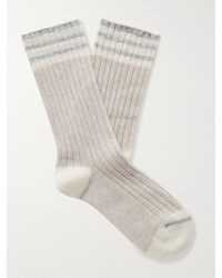 Brunello Cucinelli Striped Ribbed Cashmere Socks - Grey