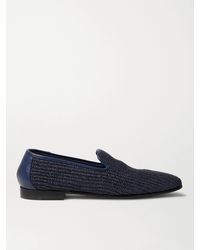 Manolo Blahnik - Mario Leather-Trimmed Raffia Loafers - Lyst