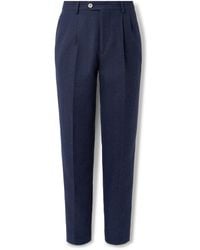 Brunello Cucinelli - Tapered Pleated Striped Linen - Lyst