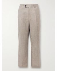 Corridor NYC - Straight-leg Pleated Checked Linen And Wool-blend Trousers - Lyst