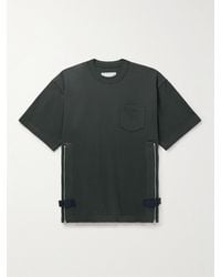Sacai - Grosgrain-trimmed Button And Zip-detailed Cotton-jersey T-shirt - Lyst