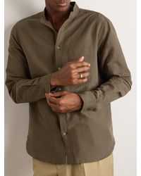 MR P. - Grandad-Collar Organic Cotton And Linen-Blend Seersucker Shirt - Lyst